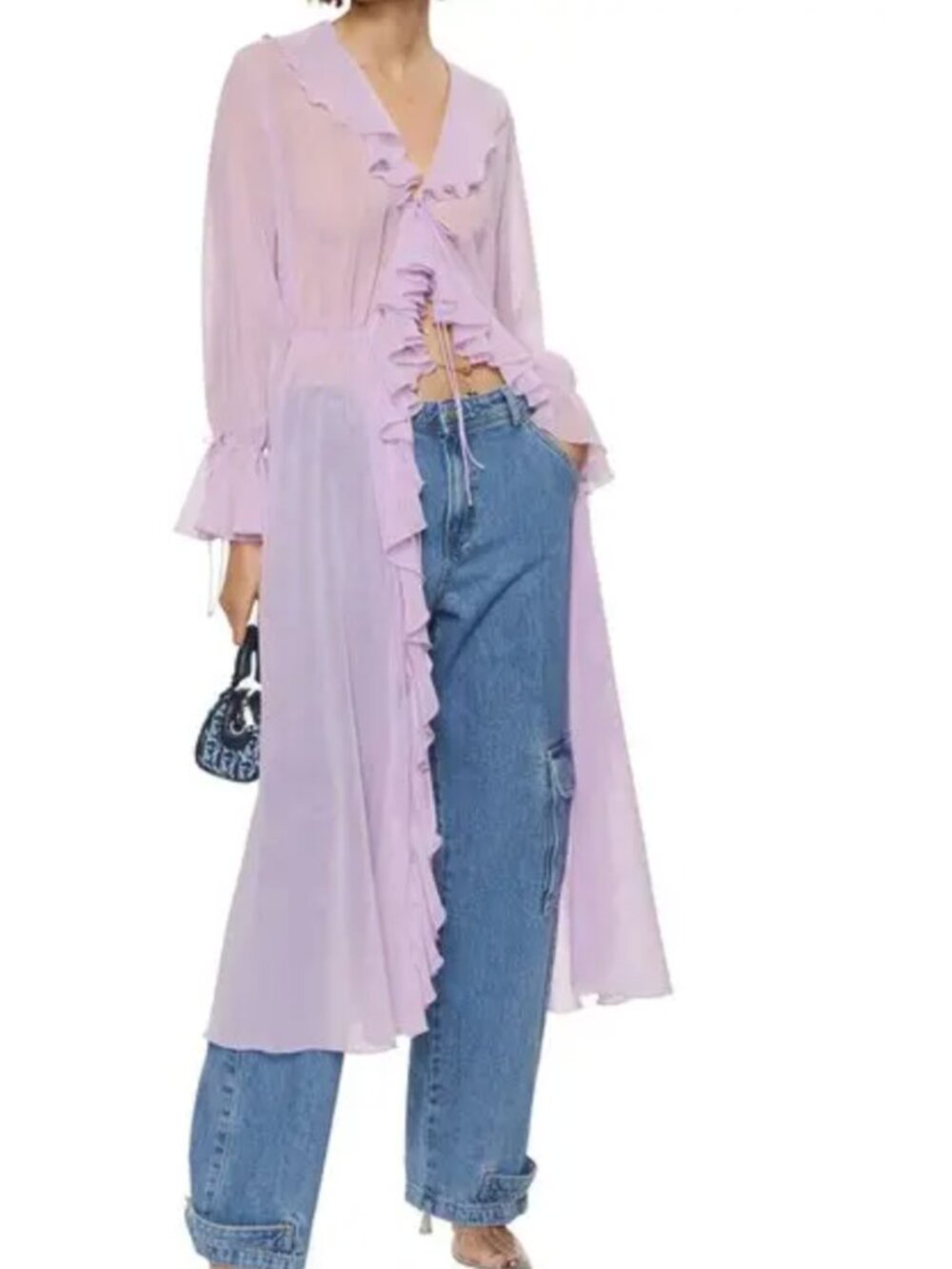 Mango Ruffle Chiffon Wrap Dress